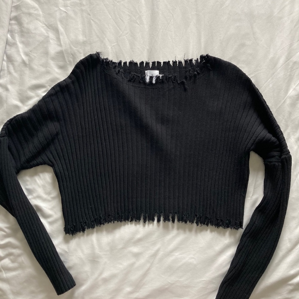 Princess Polly black cropped frayed sweater